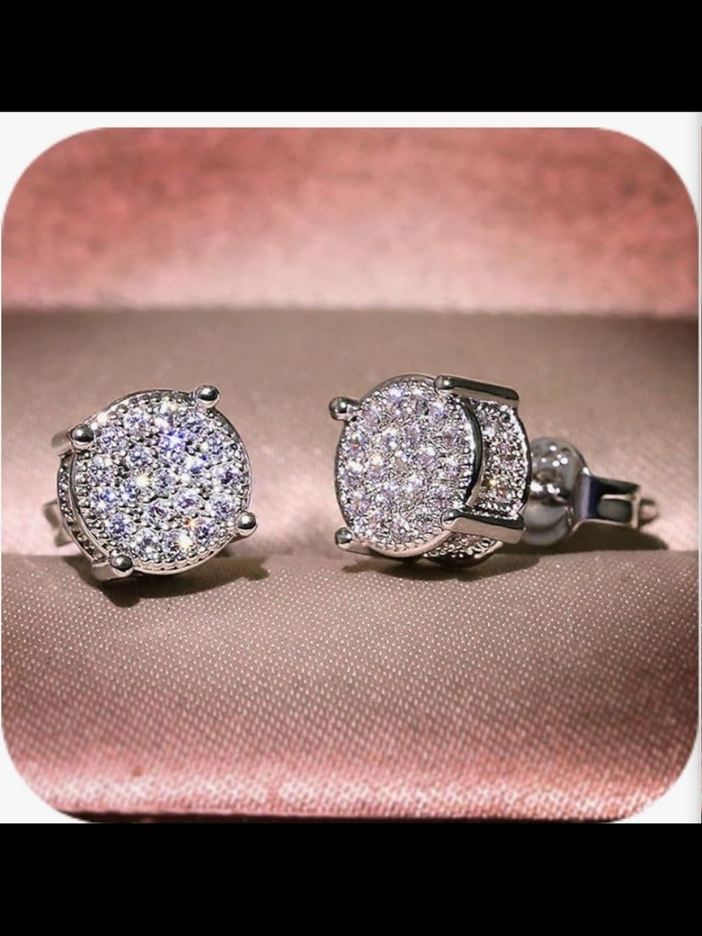 Sterling Silver Pavé Round Stud Earrings in White